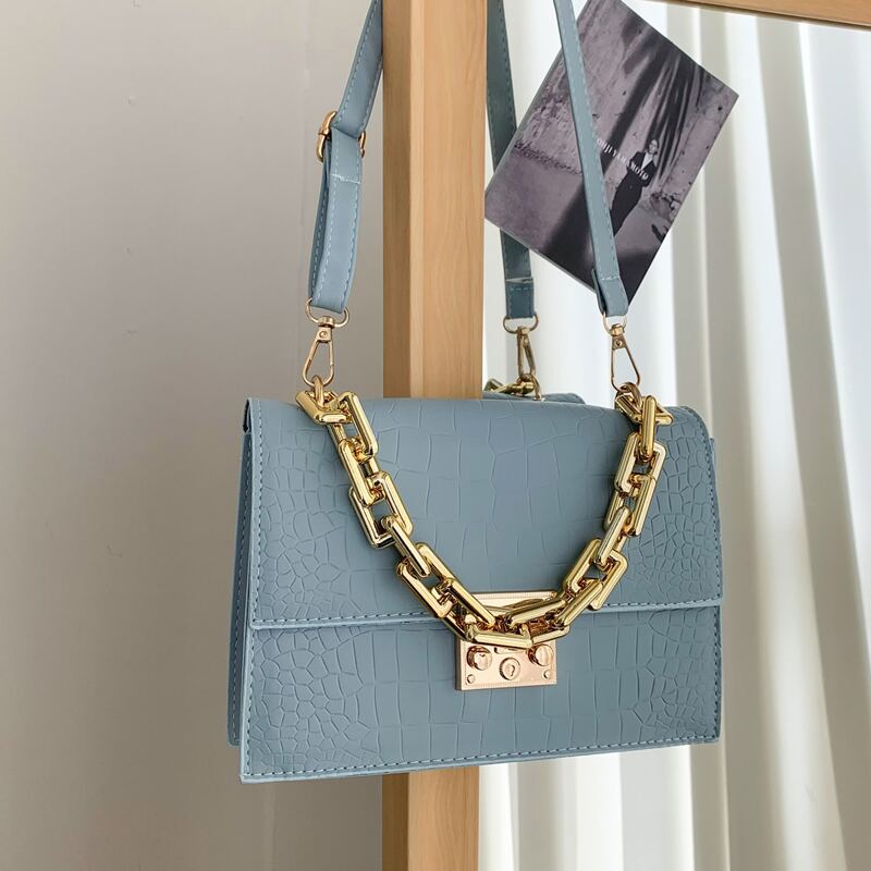 

Croc Embossed Chain Bag, Blue