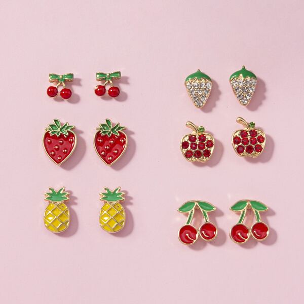 

6pairs Fruit Stud Earrings, Multicolor