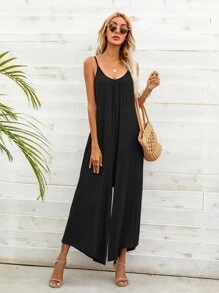 DEARCASE Solid Wide Leg Cami Jumpsuit - Black - View 1