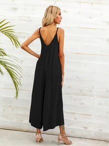 DEARCASE Solid Wide Leg Cami Jumpsuit - Black - View 2