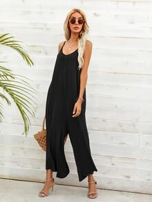 DEARCASE Solid Wide Leg Cami Jumpsuit - Black - View 3