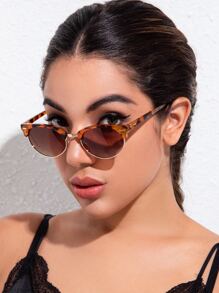 1入復古橢圓框金屬豹紋太陽眼鏡,男女皆宜,時尚經典裝飾,適用於戶外旅行海灘度假,防曬眼鏡 - 棕色 - 查看 1