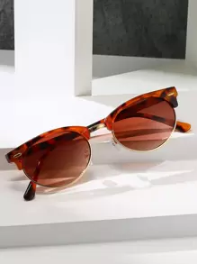 1入復古橢圓框金屬豹紋太陽眼鏡,男女皆宜,時尚經典裝飾,適用於戶外旅行海灘度假,防曬眼鏡 - 棕色 - 查看 2