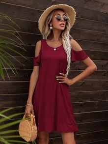 DEARCASE Đầm Cắt ra Hoa Boho - Màu Đỏ Sâu - Xem 3