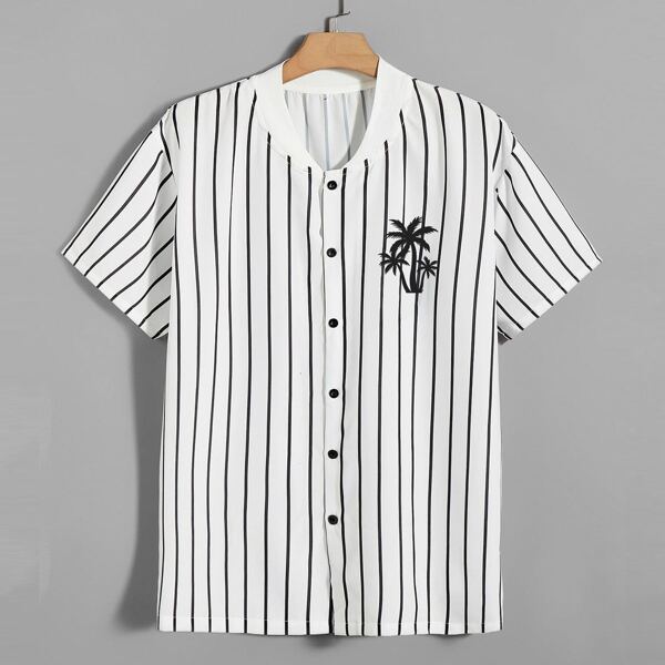 

Guys Tropical Graphic Striped Button Front Shirt, White