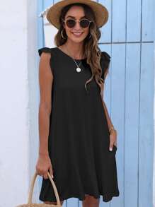 DEARCASE Váy liền thân Ruffle áo tay bướm - màu đen - Xem 1