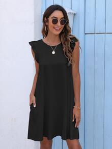 DEARCASE Váy liền thân Ruffle áo tay bướm - màu đen - Xem 3