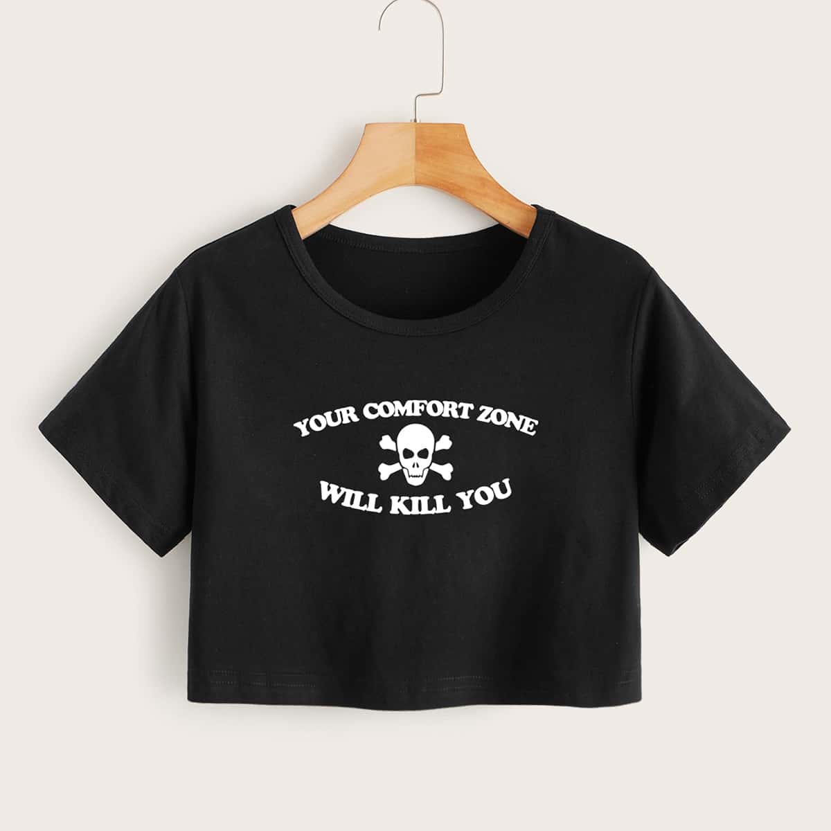 

Letter Skull Graphic Crop Tee, Black