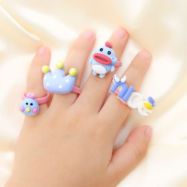 

4pcs Toddler Girls Cartoon Cuff Ring, Multicolor