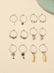 6pairs Leaf & Disc Charm Earrings - Multicolor - View 1