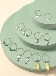 6pairs Leaf & Disc Charm Earrings - Multicolor - View 2