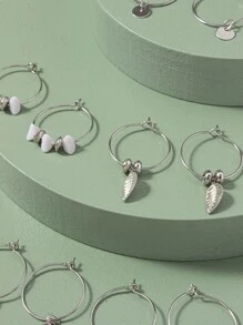 6pairs Leaf & Disc Charm Earrings - Multicolor - View 3