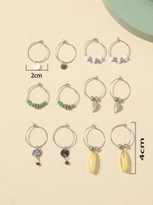 6pairs Leaf & Disc Charm Earrings - Multicolor - View 4