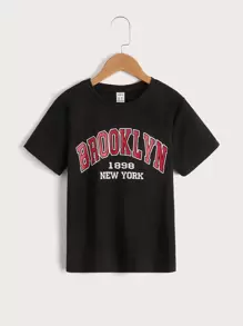 SHEIN Boys Number And Letter Graphic Tee - Black - View 1