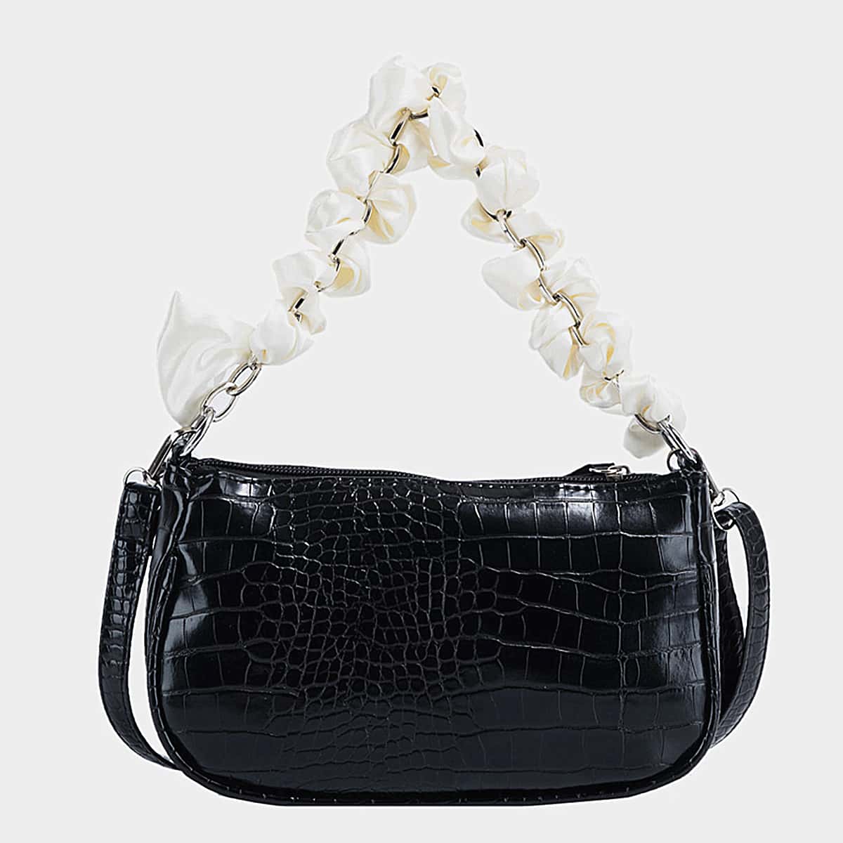 

Croc Embossed Satchel Bag, Black