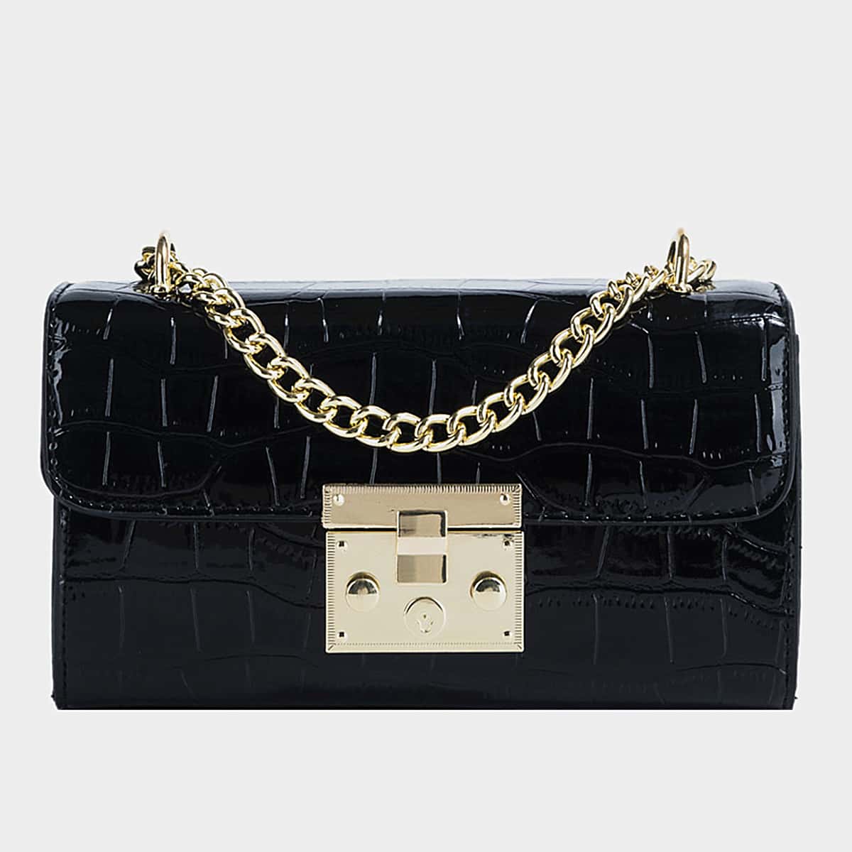 

Croc Embossed Shoulder Bag, Black