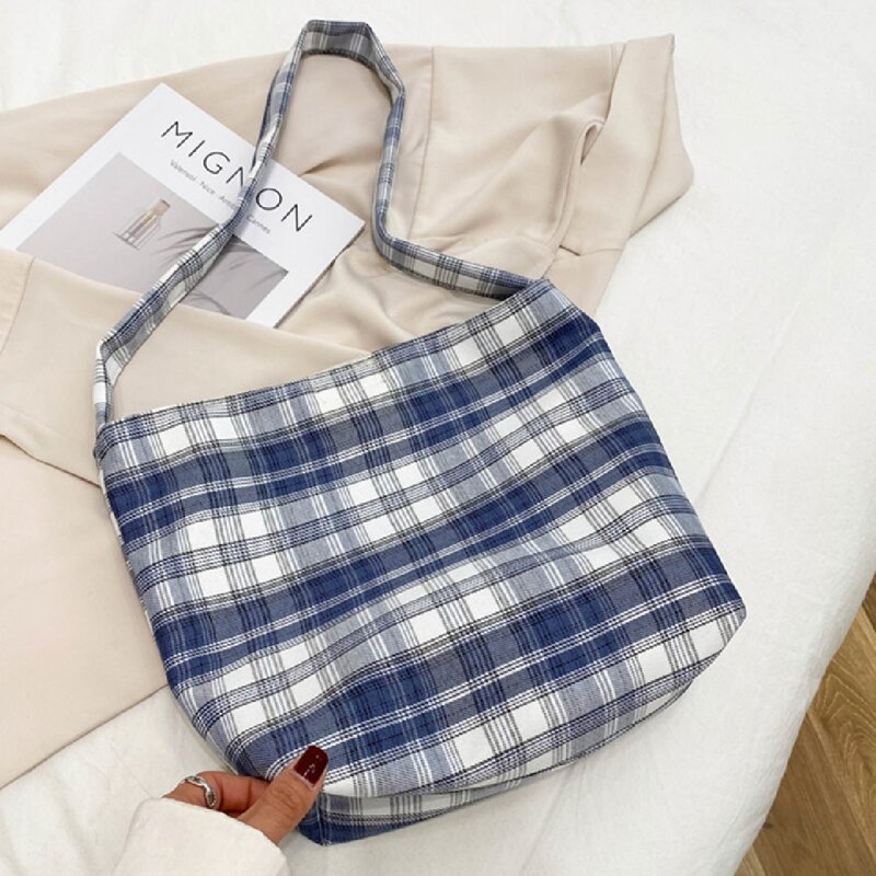 

Plaid Shoulder Bag, Blue