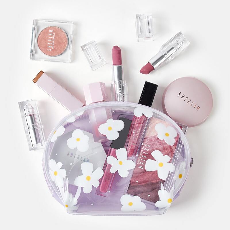 

ROMWE Letter & Floral Print Makeup Bag, Mauve purple