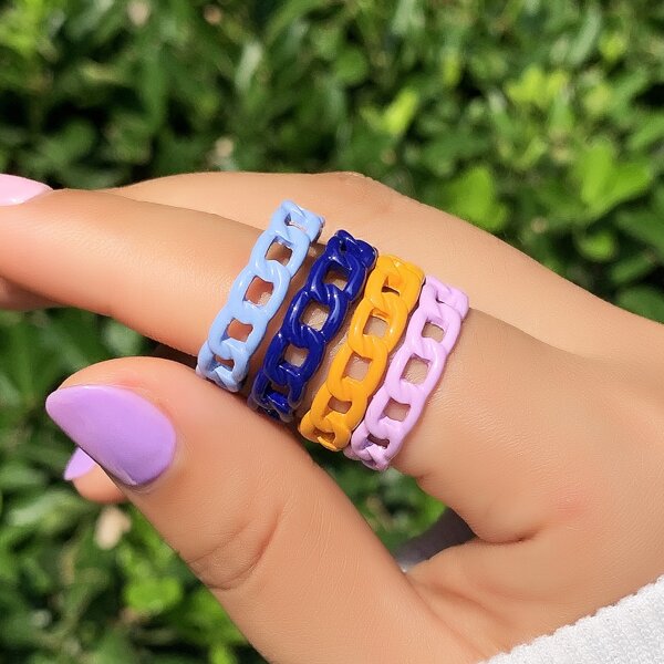 

4pcs Hollow Out Chain Design Ring, Multicolor