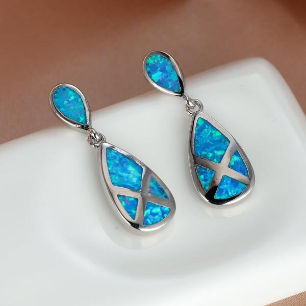 

Water Drop Decor Earrings, Blue
