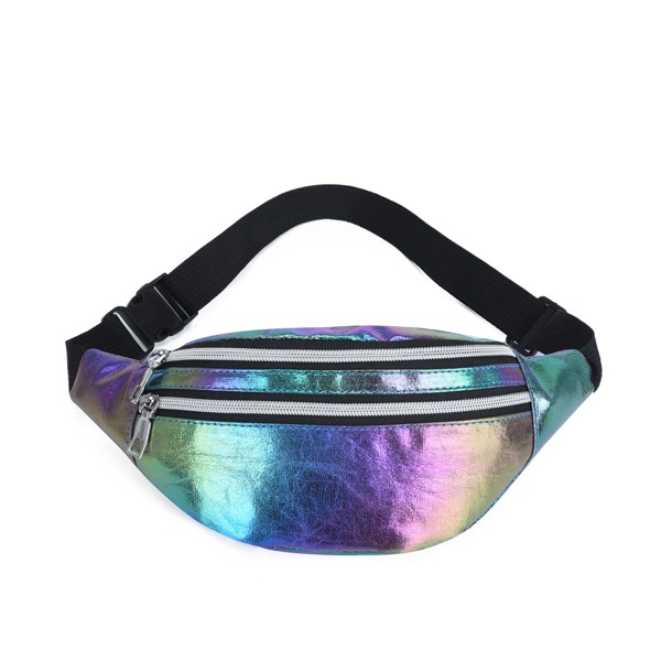 

Holographic Pattern Double Pocket Fanny Pack, Multicolor