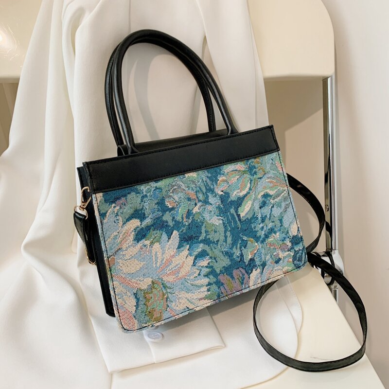 

Flower Pattern Satchel Bag, Black