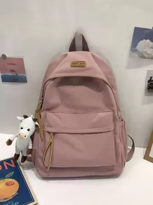 Mochila con decoración de muñeca con parche de letras, mochila de hombro, mochila escolar para viajes, universidad, escuela, aire libre, deportes