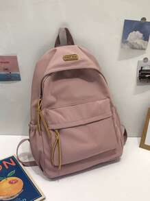 Mochila con decoración de muñeca con parche de letras, mochila de hombro, mochila escolar para viajes, universidad, escuela, aire libre, deportes