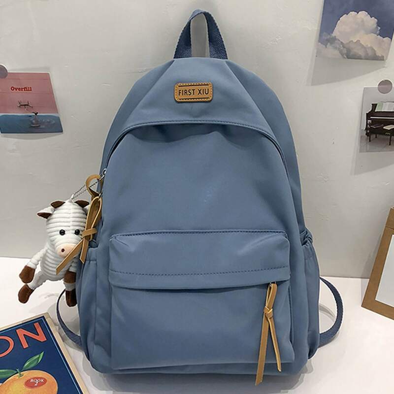 

Doll Decor Letter Patch Classic Backpack, Blue
