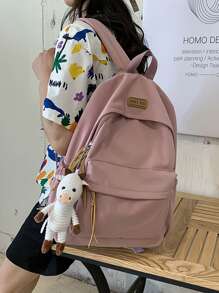 Mochila con decoración de muñeca con parche de letras, mochila de hombro, mochila escolar para viajes, universidad, escuela, aire libre, deportes