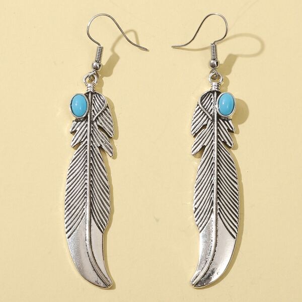 

Feather Design Drop Earrings, Antique silver