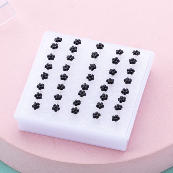 

40pcs Girls Flower Decor Stud Earrings, Black
