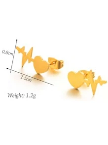 Heart Detail Stud Earrings - Yellow Gold - View 3