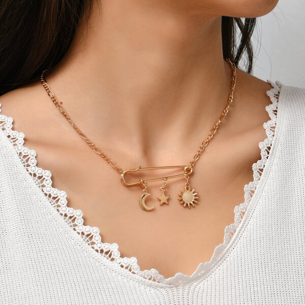

Safety Pin Pendant Necklace, Gold