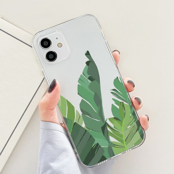 

Leaf Painted Clear Phone Case, Multicolor