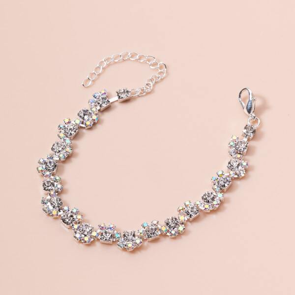 

Girls Rhinestone Decor Bracelet, Silver