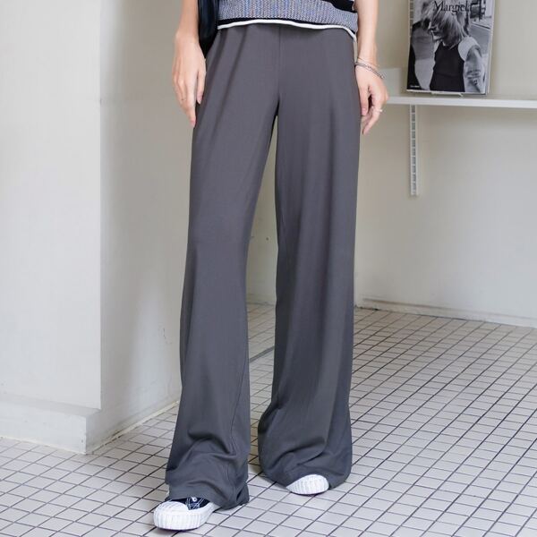 

Solid Wide Leg Pants, Dark grey