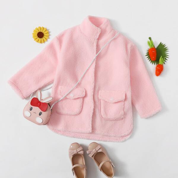 

Toddler Girls Dual Pocket Teddy Coat, Baby pink