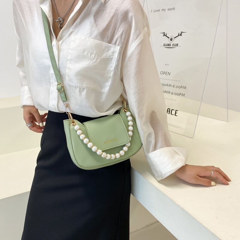 

Faux Pearl Decor Shoulder Bag, Green