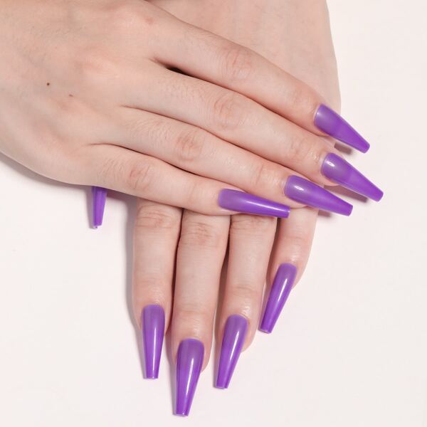 

24pcs Luminous Fake Nail & 1sheet Tape, Mauve purple