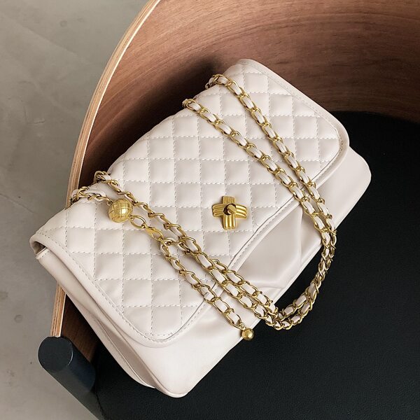 

Minimalist Quilted Twist Lock Chain Shoulder Bag, Beige