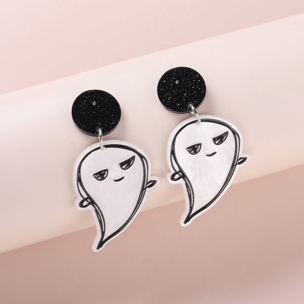 

Acrylic Ghost Drop Earrings, Black and white