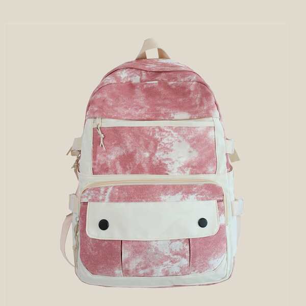 

Tie Dye Buckle Decor Functional Backpack, Pink