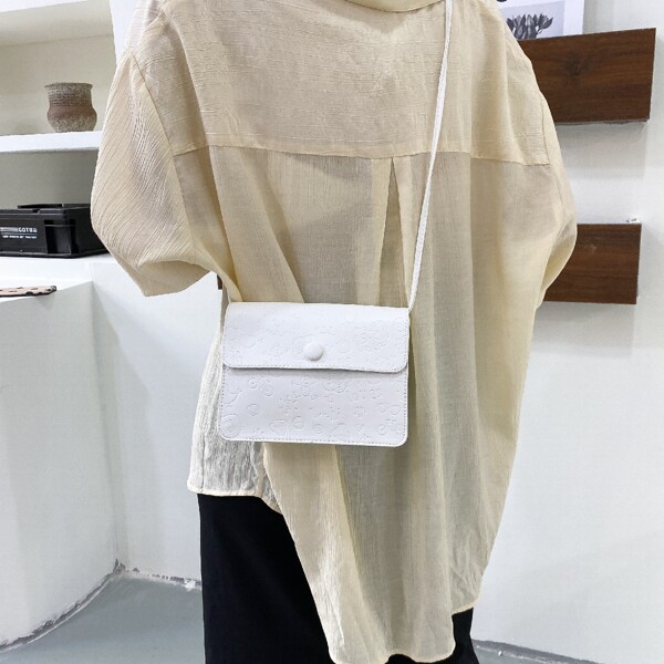 

Minimalist Cartoon Embossed Crossbody Bag, White