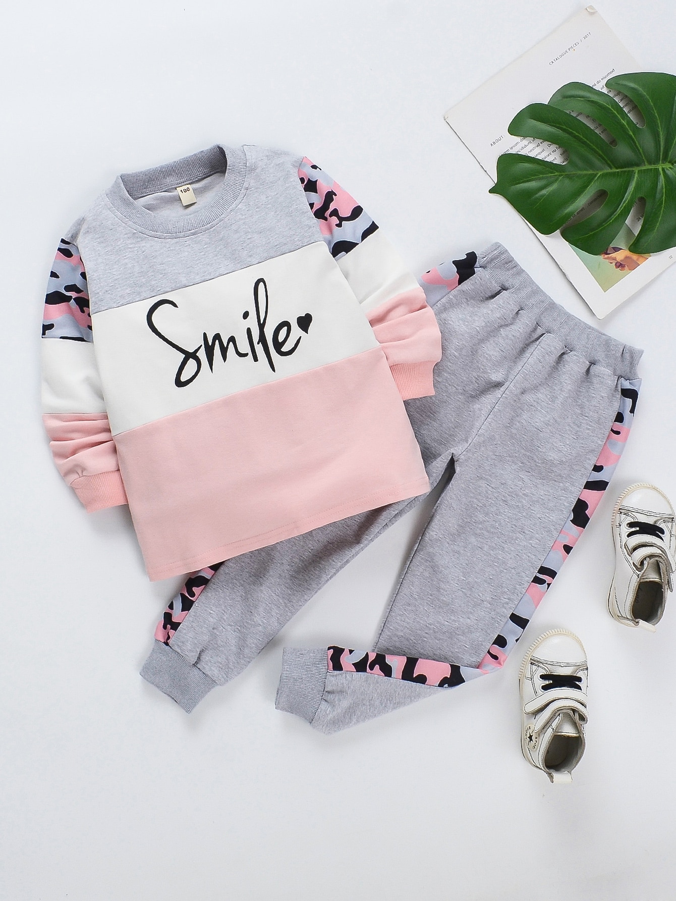 Color-block camo pullover set