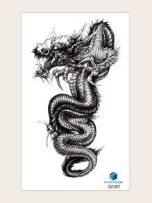 Pegatina de tatuaje, 1 hoja Tatuajes temporales con diseño de dragón chino de manga de medio brazo grande, para antebrazo de hombres y mujeres, pegatinas de tatuajes falsos de animales para adultos, gráfico de letra de tatuaje realista negro, para mujeres y niñas - Negro - Ver 1