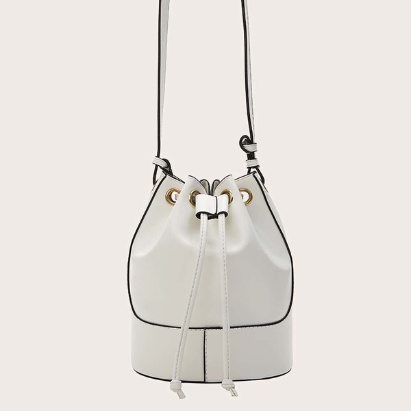 

Minimalist Drawstring Design Bucket Bag, White