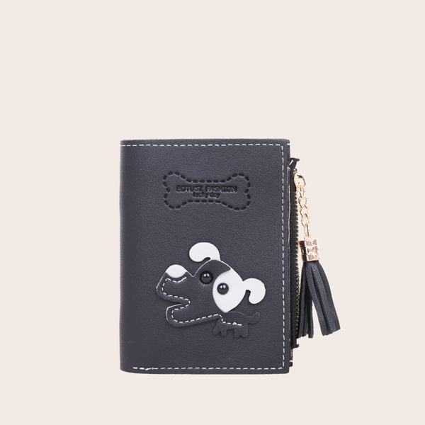

Tassel Decor Applique Small Wallet, Black