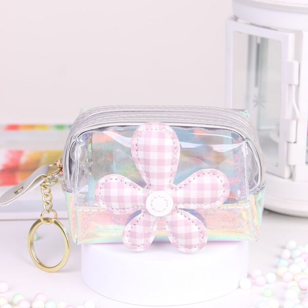 

Clear Flower Appliques Coin Case, Grey