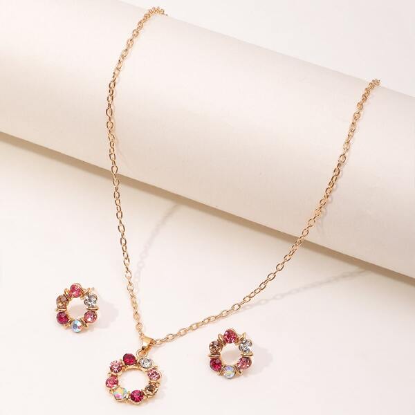 

3pcs Girls Rhinestone Decor Jewelry Set, Multicolor